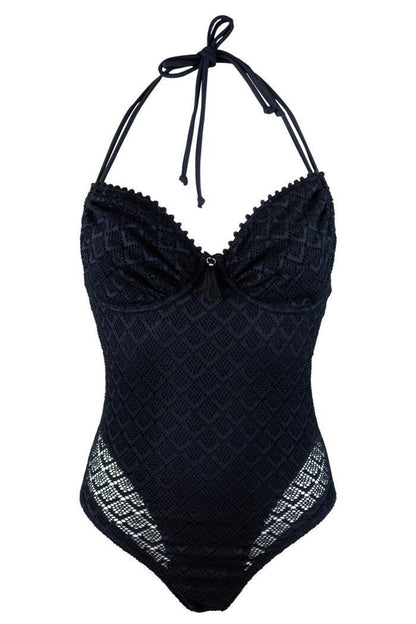 Swimsuit Women'S Solid Color New Style One-Piece Swimming Suit Sexy Solid Color Cutout Lace One-Piece Swimsuit