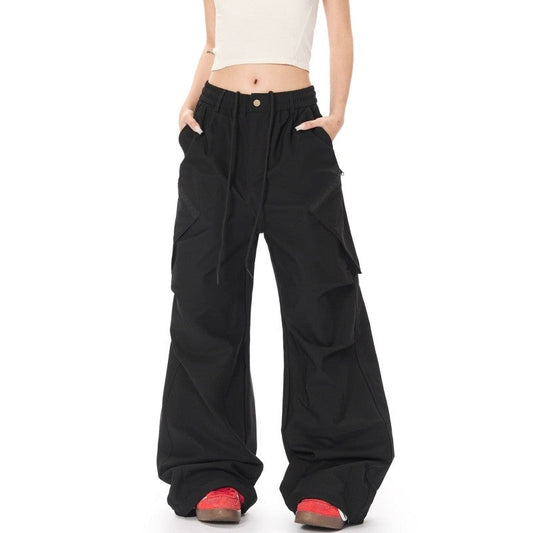 Drawstring Waist Parachute Pants Unisex Loose Fit Style