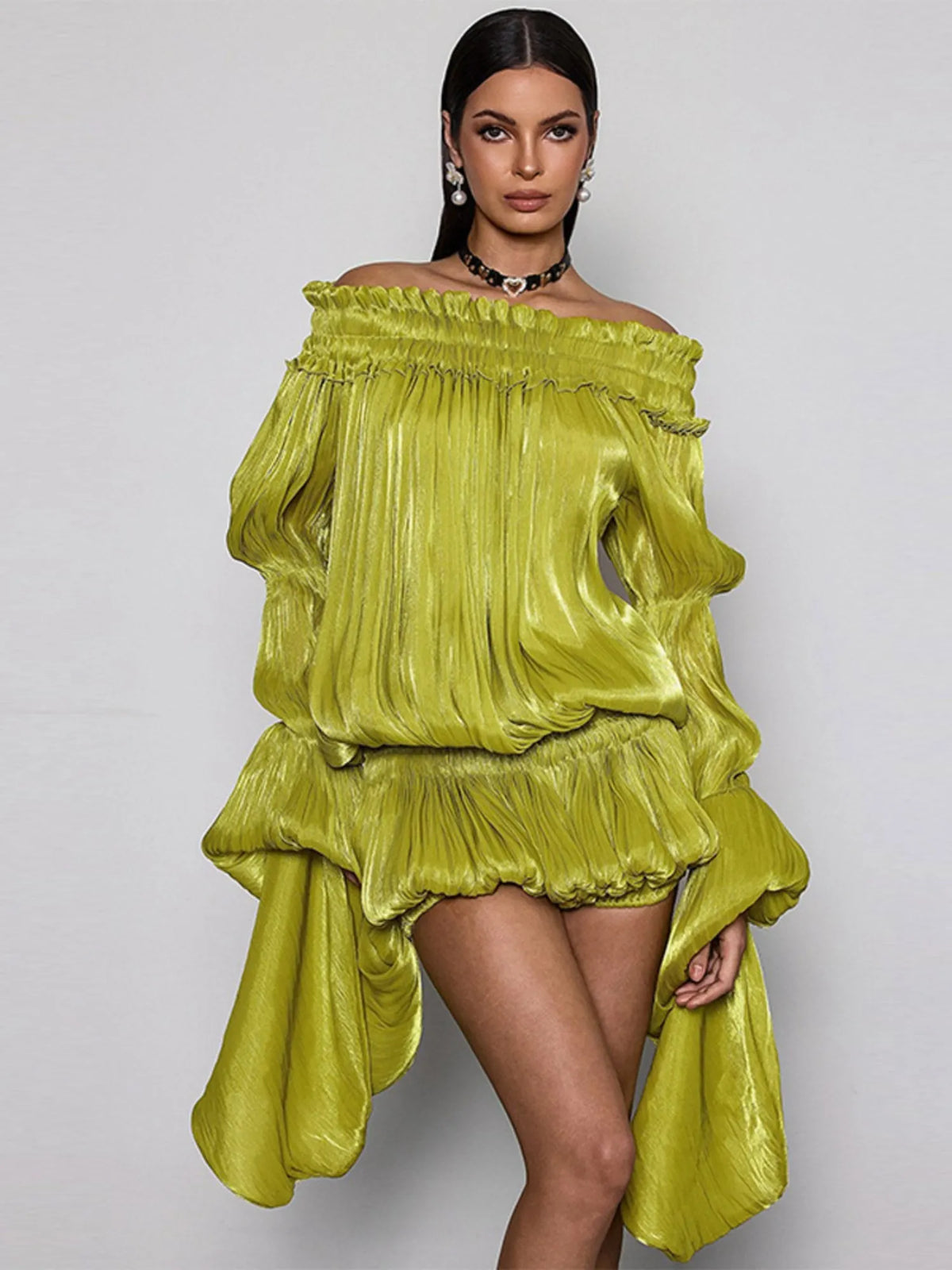 Lunara Off Shoulder Draped Mini Dress