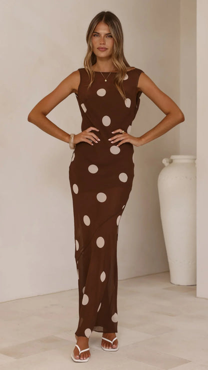 Beverly Maxi Dress - Chocolate/Cream Polka Dot