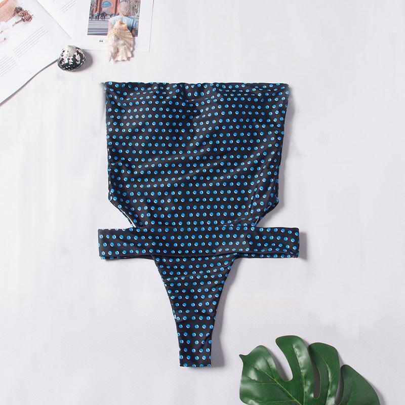 Swimwear Women'S Pop-Up Swimsuit Wave Point Retro Jumpsuit Print Bikini Smear Breast Thin Swimsuit Swimsuit Girl