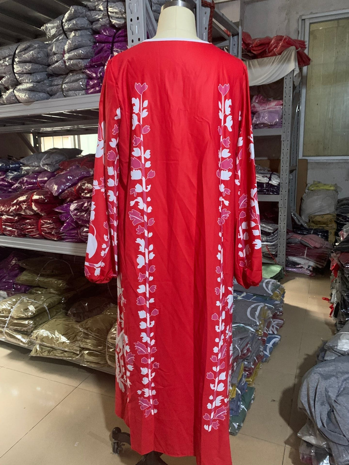 New Printed Loose Large Size V-Neck Midi Dress
