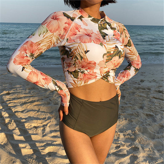Body Swimsuit Women'Sming High Waist Long Sleeve Surfing