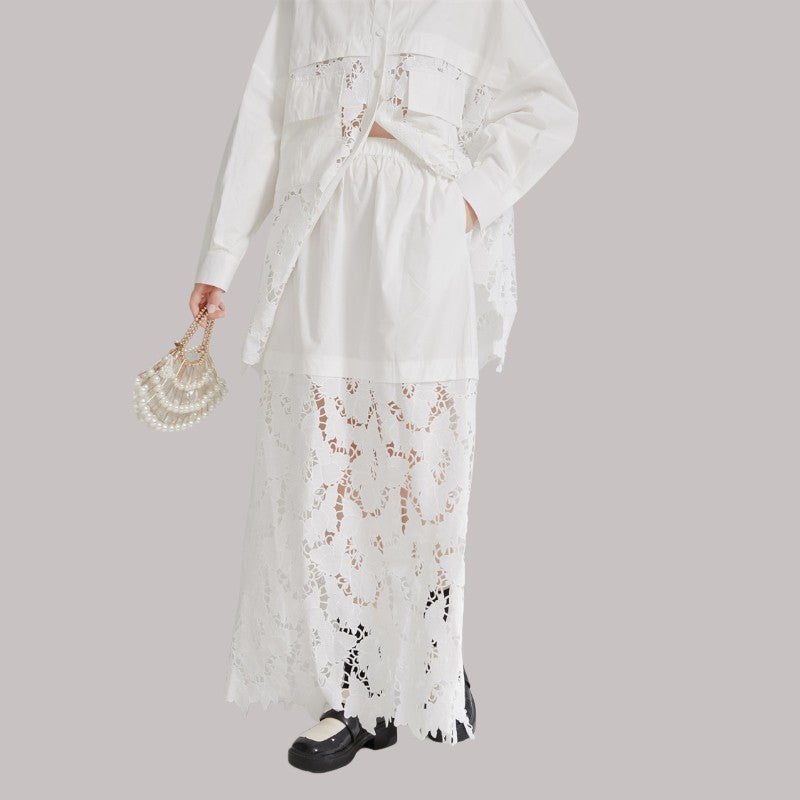 Lace-Trimmed Panel Skirt