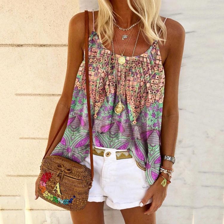 New Women'S Summer Print Loose Sling Top