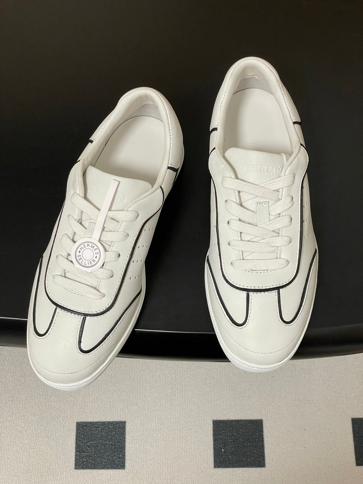 Hermes 26 Match Sneakers White Black in Calfskin 594338