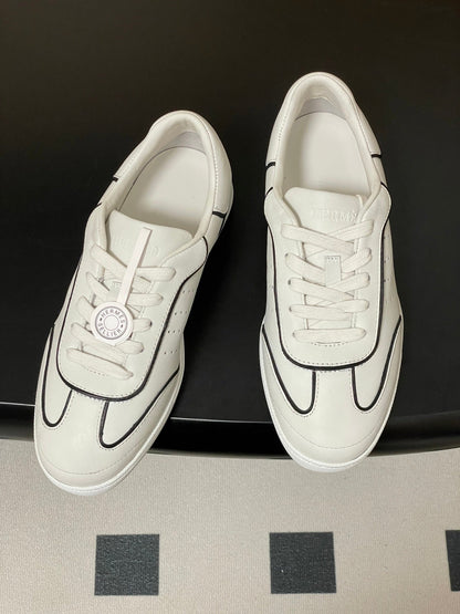 Hermes 26 Match Sneakers White Black in Calfskin 594338