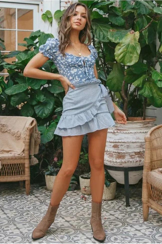 New Printed Short-Sleeved Sexy Lace-Up Shirt In Summer