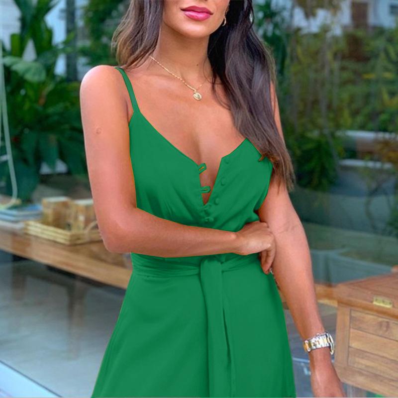Summer New Women'S Personality Button-Up V-Neck Sling Dress Fc539