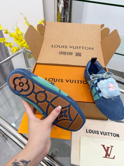 LV Sneakerina Dark Blue Mint Green Suede Fur 579933