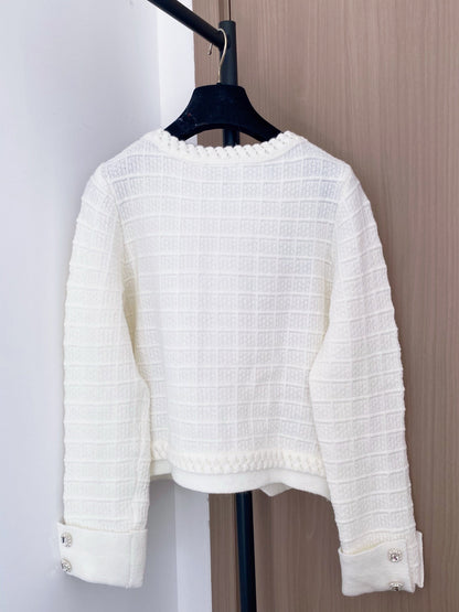 Chanel 2025 Cardigan With Rhinestone Embellishment White Wool