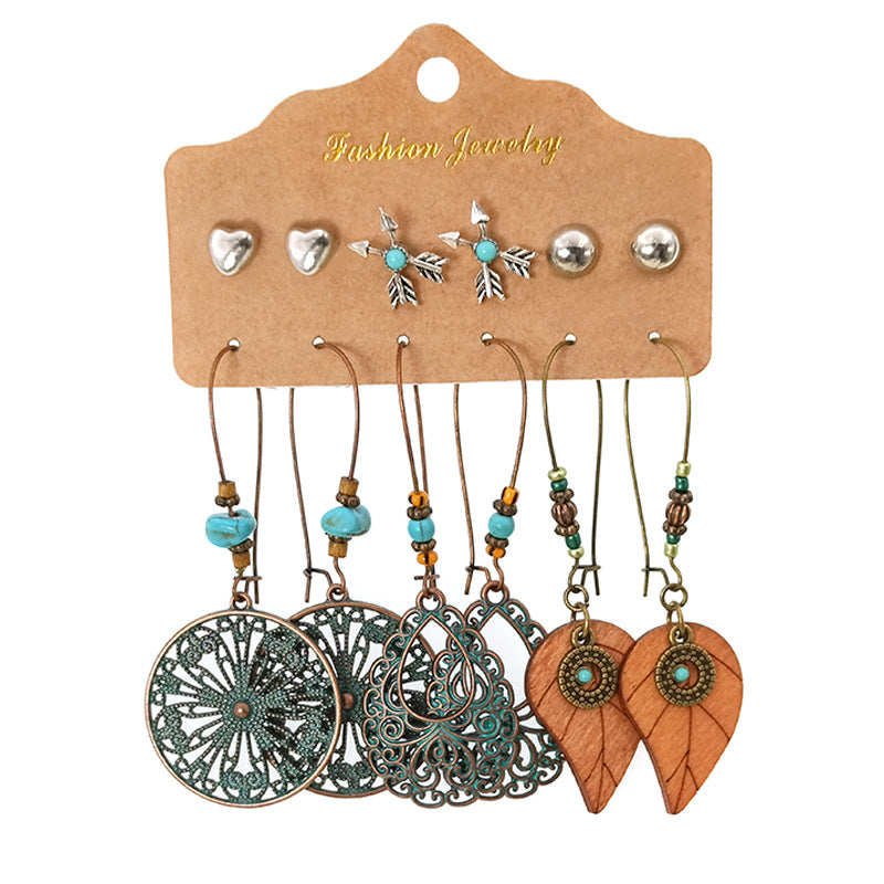 Bohemian Long Leaf Feather Earrings Set