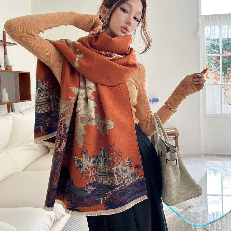 Fashionable Printed Imitation Cashmere Tassel Scarf
