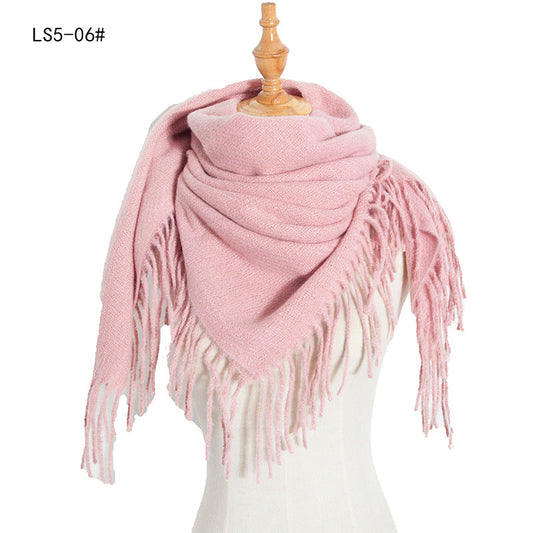 Winter Solid Color Tassel Square Scarf