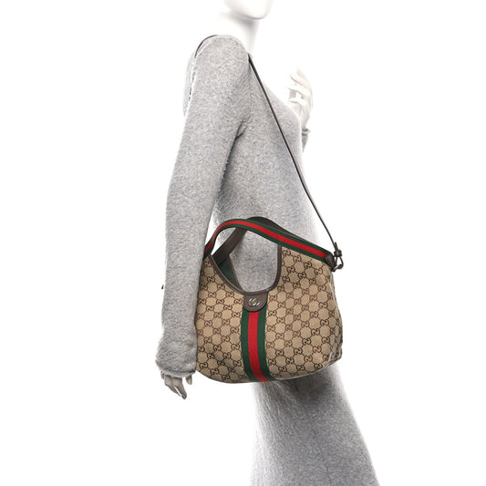 Monogram Web Small Giglio Tote Beige Dark Brown