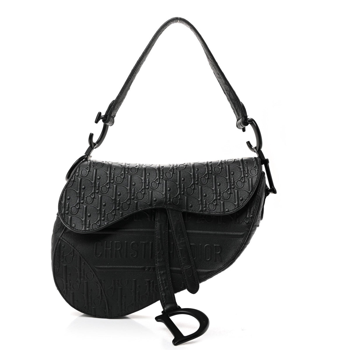 Calfskin Embossed Oblique Saddle Bag Black