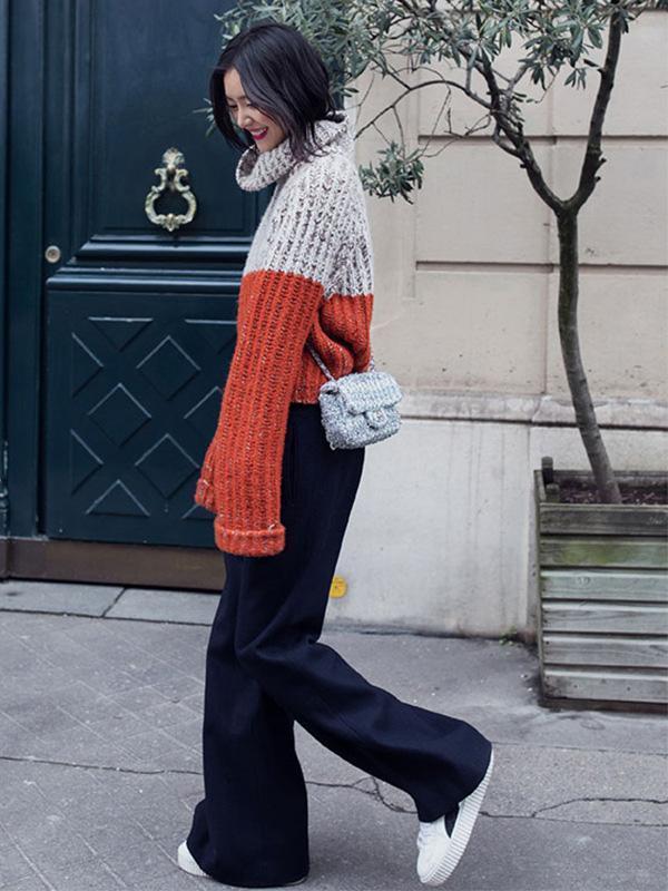 Casual Split-Joint High Neck Sweater