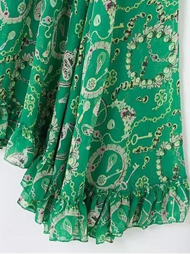 Bohemia Chiffon Green Flared Sleeves V-Neck Maxi Dress