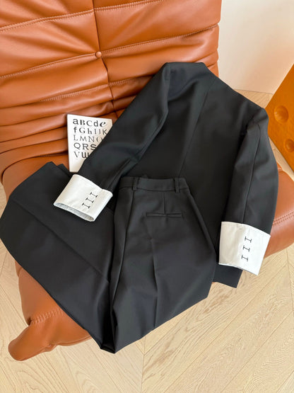 YSL 25 V-neck Suit Set Black Polyester