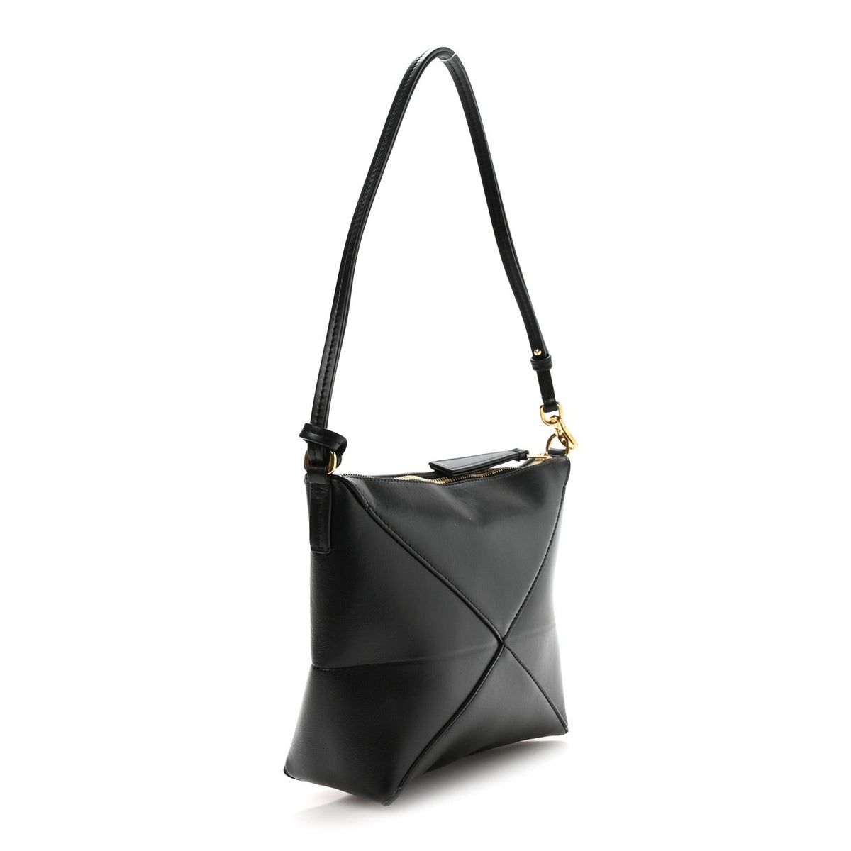 Shiny Calfskin Puzzle Fold Pouch Black