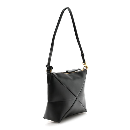 Shiny Calfskin Puzzle Fold Pouch Black