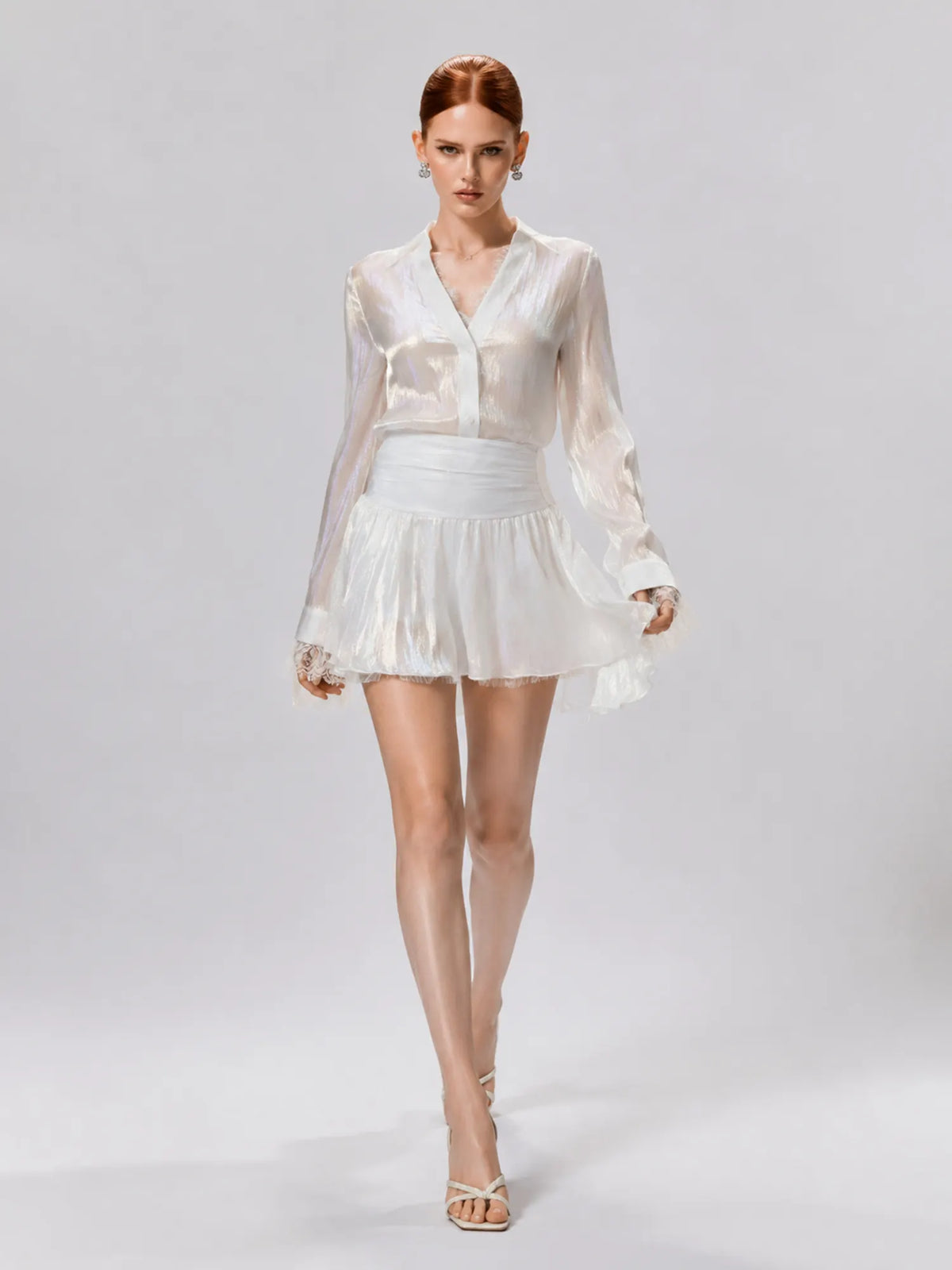 Arabella Lace-Panel Shirt and Mini Skirt Set