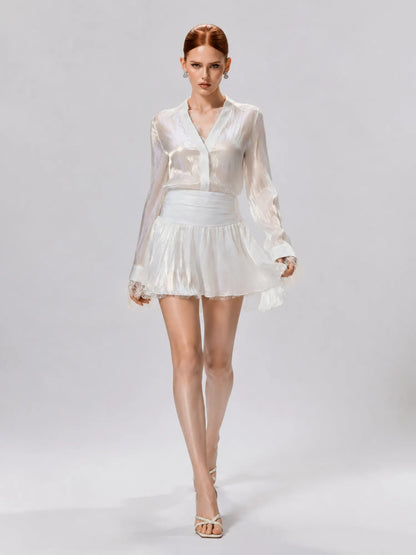 Arabella Lace-Panel Shirt and Mini Skirt Set