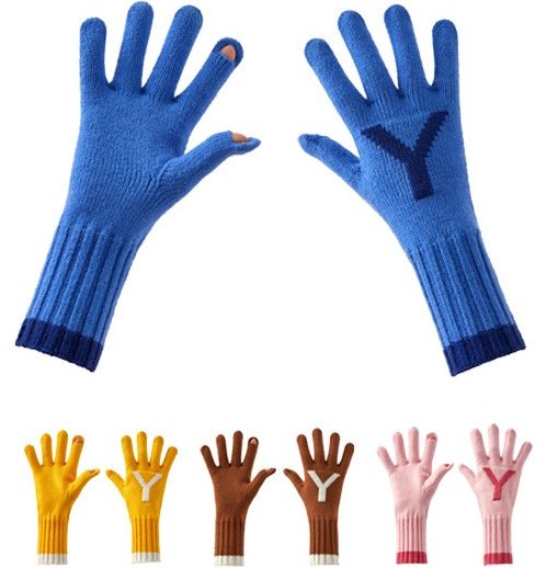Letter Jacquard Color Block Knit Gloves