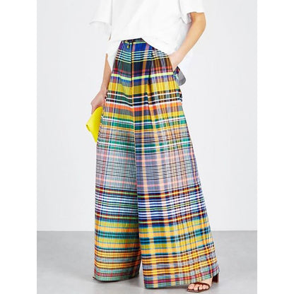 Loose Wide Leg Checkerboard Printed Casual Pants Bottoms Pants