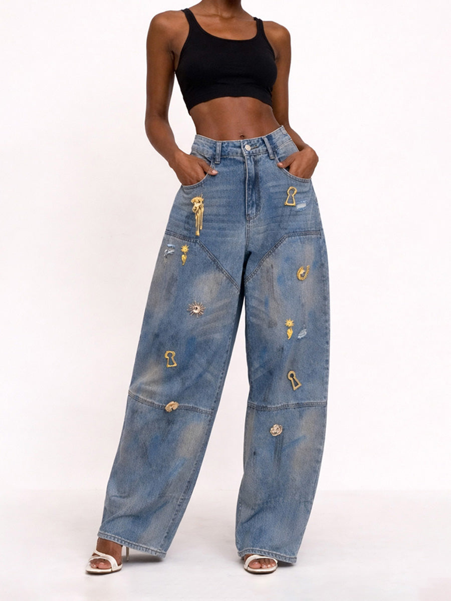 Esmeralda Irregular Metal Button Jeans
