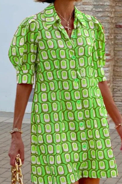 Fashion casual plaid print half-sleeved shirt dress