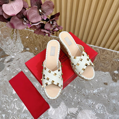 Rockstud Crisscross Espadrilles 80mm Sandal Wedges White