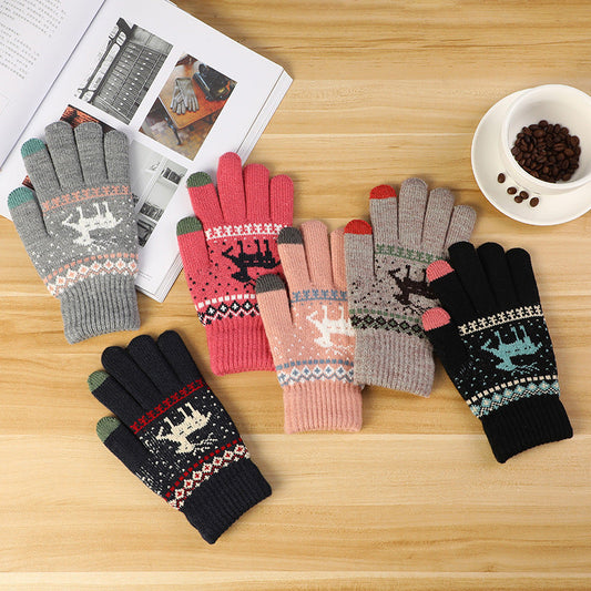 Touch Screen Cute Deer Fleece Lined Thermal Gloves for Men and Women