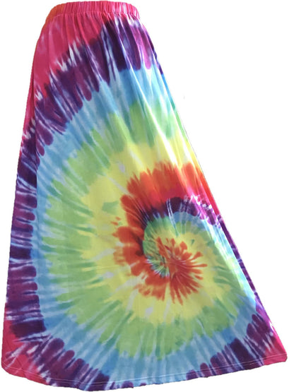 Fashion Tie-Dye Colorful Swirl Print Elastic Loose Waist Midi Skirt