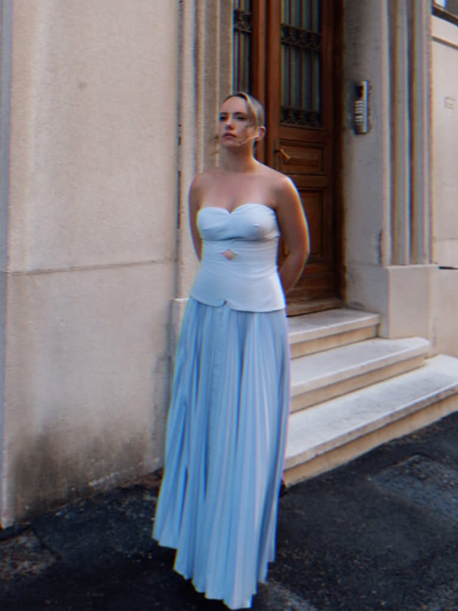 Luciana Strapless Ruched Maxi Dress In Blue