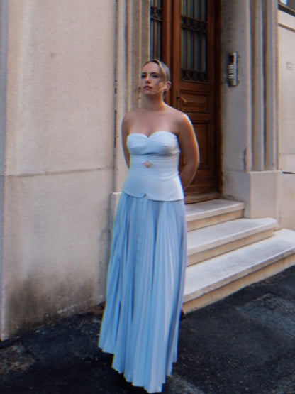 Luciana Strapless Ruched Maxi Dress In Blue