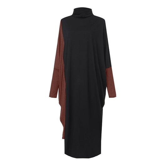 Star'S Same Ol Temperament Women'S Clothing Collage Knitted Medium Length Skirt Long Sleeve High Neck Dress