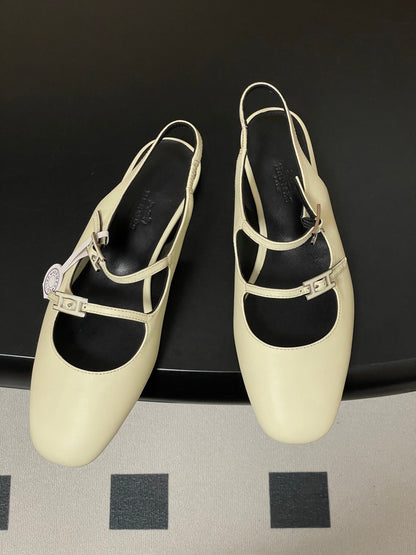 Hermes 26S Mila Open-Heel Sandals White in Calfskin 594348
