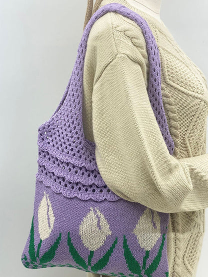 Floral Hollow Bags Woven Handbag
