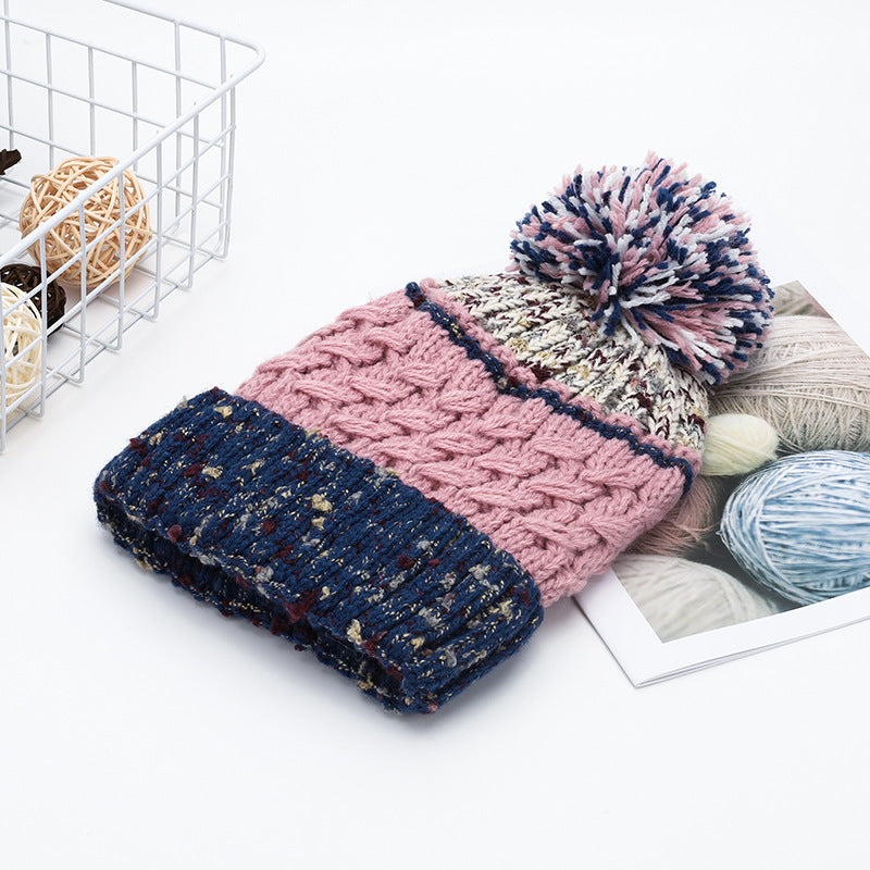 Cute Contrast Color Sweet Knit Pom Beanie