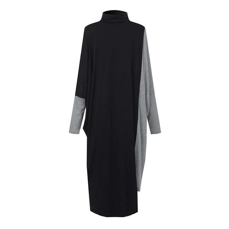 Star'S Same Ol Temperament Women'S Clothing Collage Knitted Medium Length Skirt Long Sleeve High Neck Dress