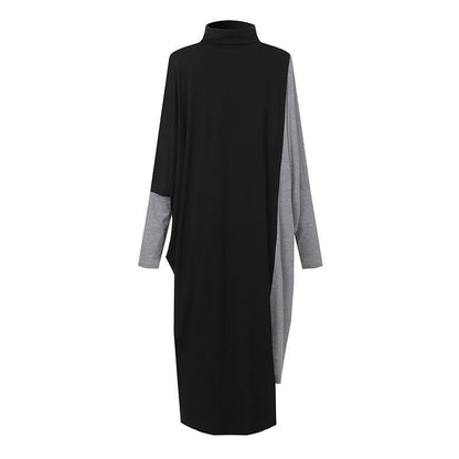 Star'S Same Ol Temperament Women'S Clothing Collage Knitted Medium Length Skirt Long Sleeve High Neck Dress