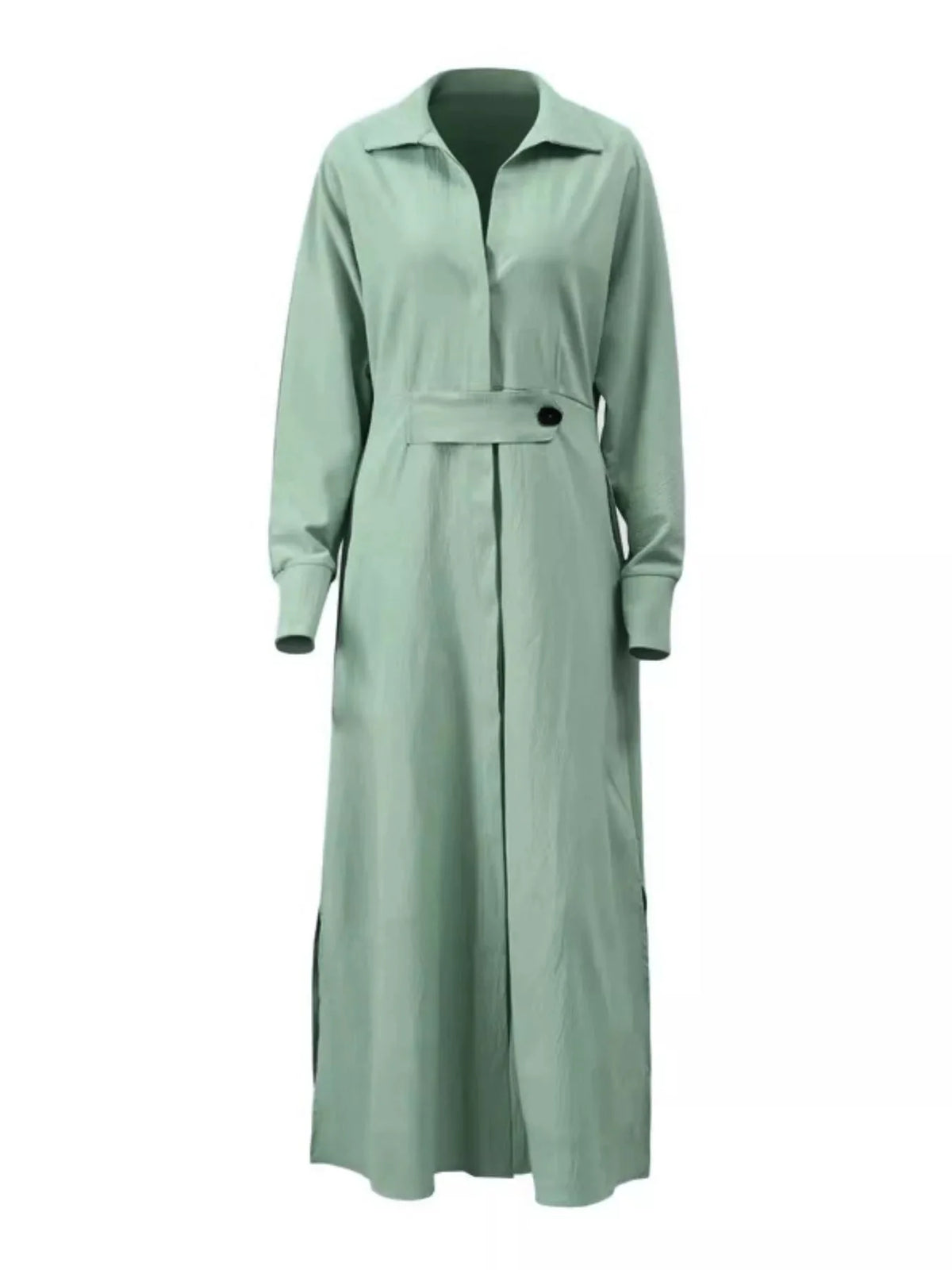 Side Slit Long Sleeve Shirt Dress