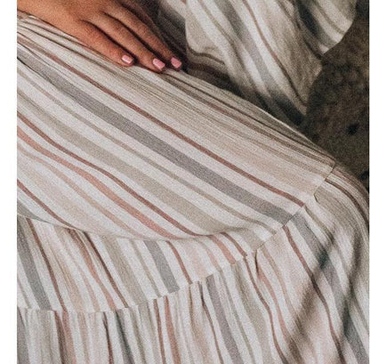 New Lace-Up Striped Print Stitching Wide-Leg Flared Trousers