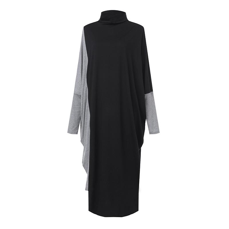 Star'S Same Ol Temperament Women'S Clothing Collage Knitted Medium Length Skirt Long Sleeve High Neck Dress