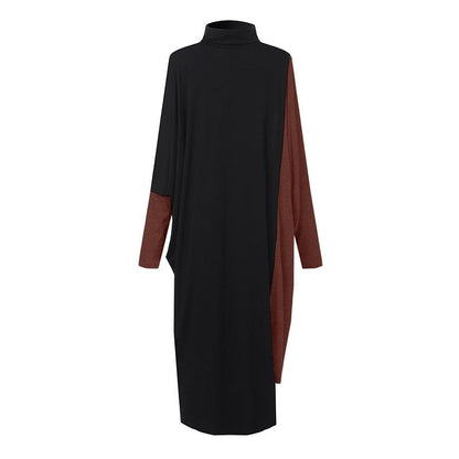 Star'S Same Ol Temperament Women'S Clothing Collage Knitted Medium Length Skirt Long Sleeve High Neck Dress