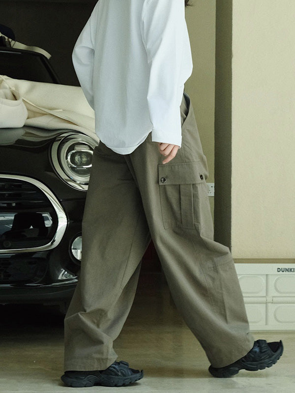 Leisure Fashion Wide Leg High Waisted Solid Color Pants
