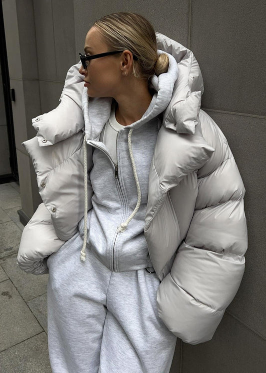 Oversized Cotton Padded Puffer Coat Gray