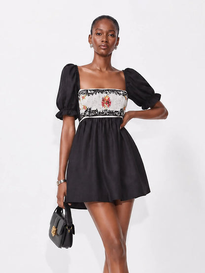Melinda Square-neck Short Puff-sleeve Top