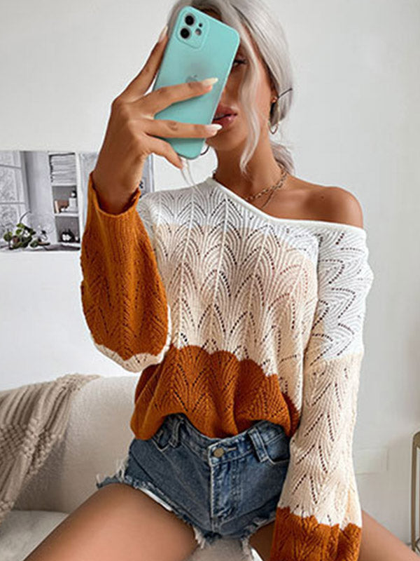 Urban Loose Knitting Contrast Color Hollow Sweater